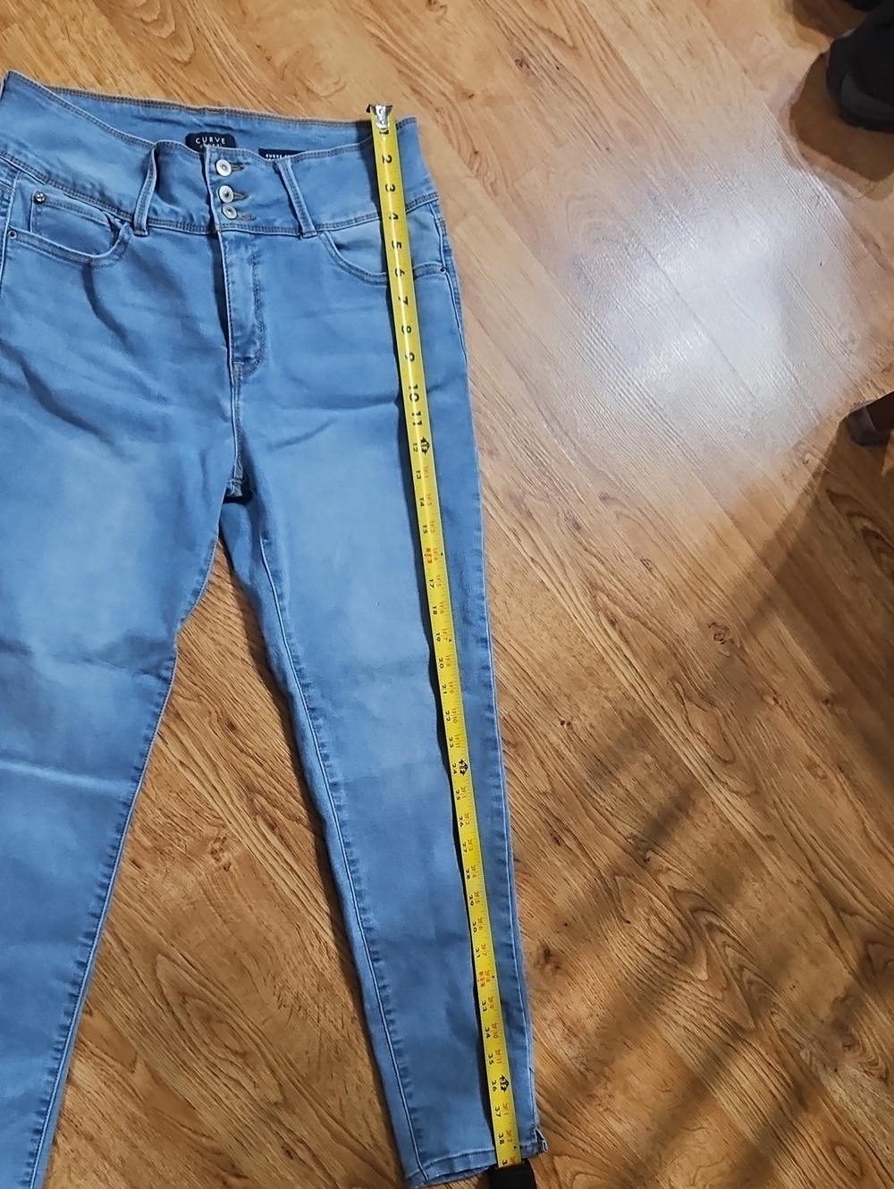 High-Rise Light Blue Women’s Stretch Jeggings with Triple-Button Waist - Picture 4 of 6